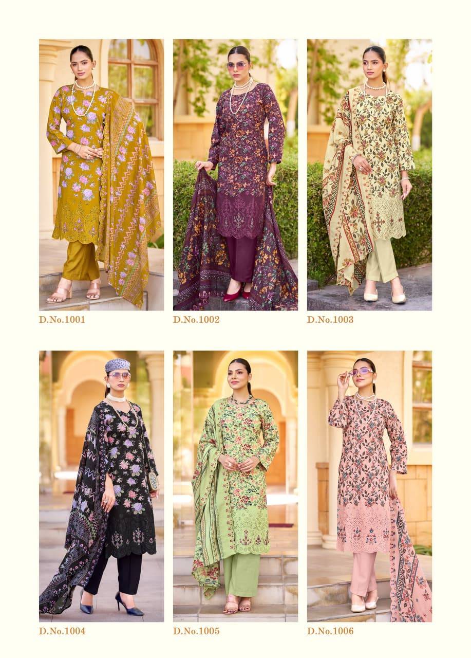 SATRANGI by KAVYA‎‎ KALA Couture 1001 to 1006 Series Indian Traditional casual wear Pakistani Lawn Cotton dresses At Wholesale Price